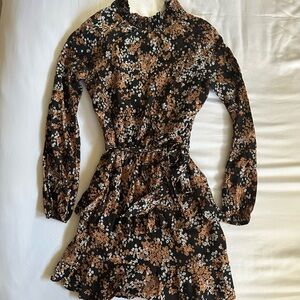 Black and Brown Floral Long Sleeve Dress